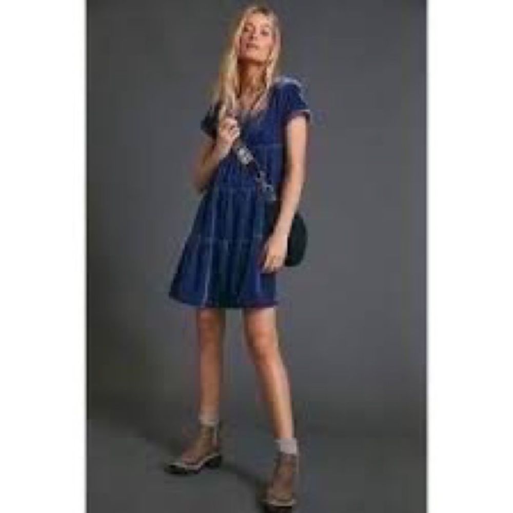 Maeve Anthropologie Tent Dress XS Blue Valerie Velvet